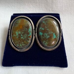 Silver and Stone Oval Earrings